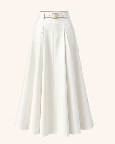 Parien Minimalist Belted Pleated Maxi Skirt