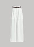 High Waist Plicated Straight Leg Belted Dress Pants