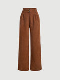 High Waist Plicated Detail Corduroy Wide Leg Pants