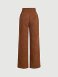 High Waist Plicated Detail Corduroy Wide Leg Pants