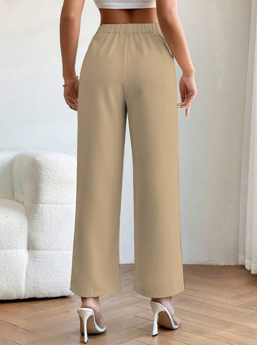 High Waist Plicated Detail Straight Leg Khaki Pants