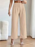 Plicated Detail Straight Leg Pants