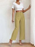 Plicated Detail Straight Leg Pants
