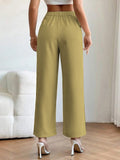 Plicated Detail Straight Leg Pants