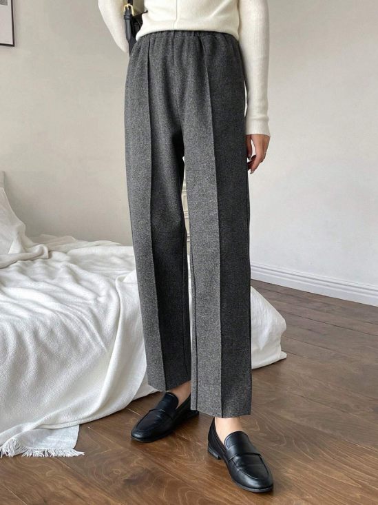 Wool High Waist Seam Detail Pants