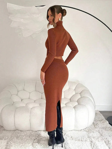 Long Sleeve Sweater  & Front Slit Skirt