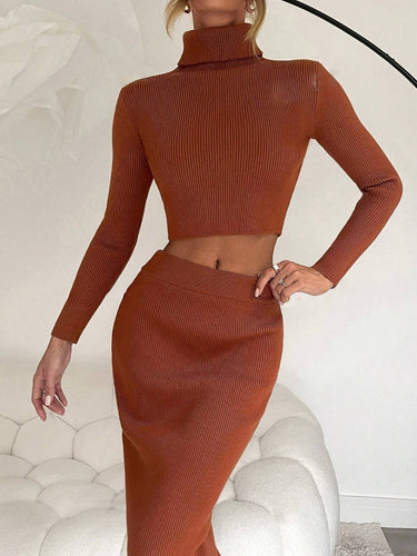 Long Sleeve Sweater  & Front Slit Skirt