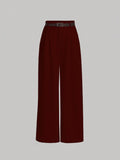 High Waist Plicated Straight Leg Belted Dress Pants Without belt