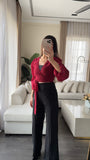 Parien Swiss Dot Wrap Blouse and Straight Leg Pants