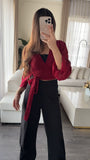 Parien Swiss Dot Wrap Blouse and Straight Leg Pants