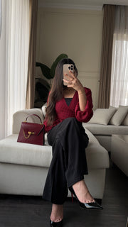 Parien Swiss Dot Wrap Blouse and Straight Leg Pants