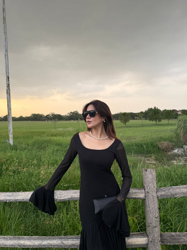 Parien Luxe Ruffle Sleeve Black Dress( Clearance sale)
