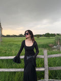 Parien Luxe Ruffle Sleeve Black Dress