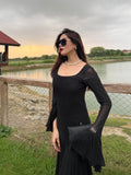 Parien Luxe Ruffle Sleeve Black Dress