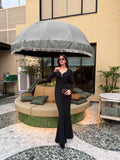 Sweetheart Neck Fishtail Hem Glitter Dress