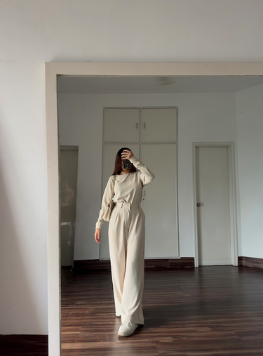 Iman Round Neck top and Wide Leg Pants Two Piece( CLEARANCE SALE)