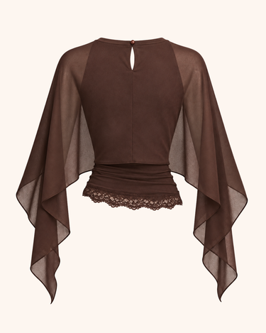 Parien Brown Asymmetrical Wrap Batwing Top