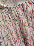 Lace Trim Ruffle Foldover Shirred Ditsy Floral Top