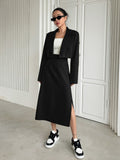 Lapel Neck Crop Blazer & Split Thigh Skirt