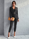 Lapel Collar Striped Belted Blazer & Pants(Clearance Sale)