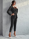 Lapel Collar Striped Belted Blazer & Pants(Clearance Sale)