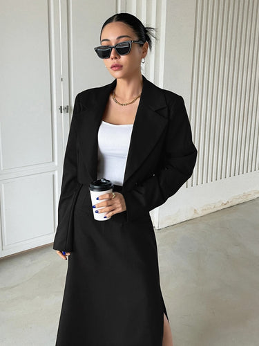 Lapel Neck Crop Blazer & Split Thigh Skirt( CLEARANCE SALE)