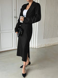 Lapel Neck Crop Blazer & Split Thigh Skirt
