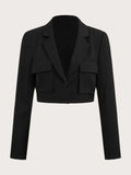 Lapel Neck Flap Detail Crop Blazer
