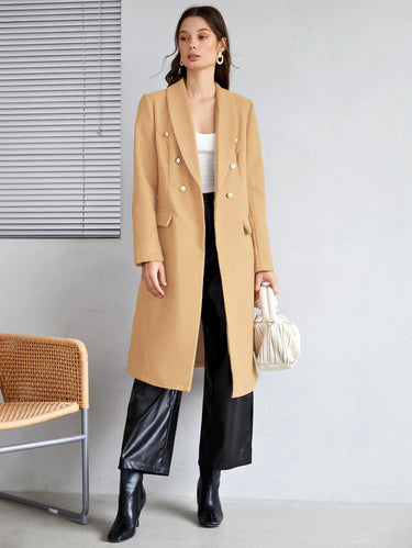 Light Camel Button Front Flap Pocket Overcoat(CLEARANCE SALE)