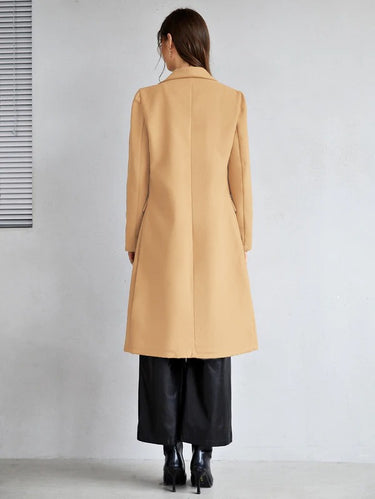 Light Camel Button Front Flap Pocket Overcoat(CLEARANCE SALE)