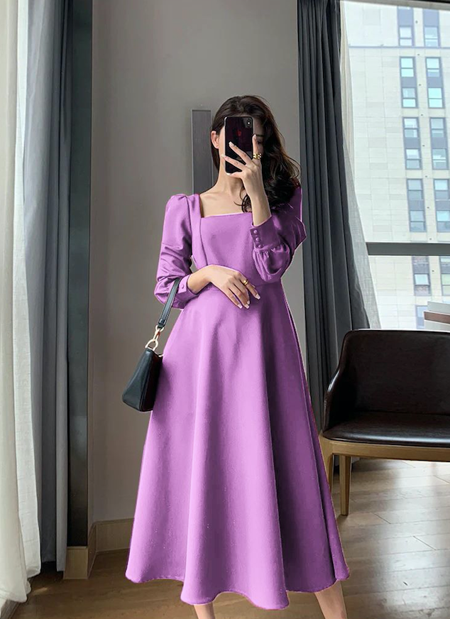 Long sleeve fit cheap and flare midi dress