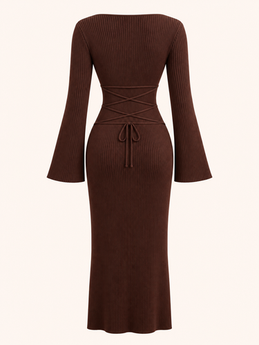 Long Tie-Up French Retro Long Sleeve Sweater Dress