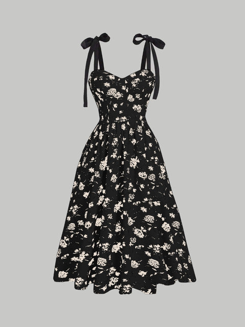 MOD Black Floral Print Tie Shoulder Cami Dress