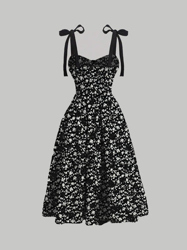 MOD Black Floral Print Tie Shoulder Cami Dress ( Clearance Sale)