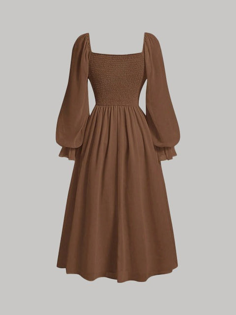 MOD Brown Square Neck Ruched Bust Dress