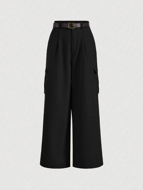 MOD Black Flap Pocket Side Without Belt Cargo Pants and Top