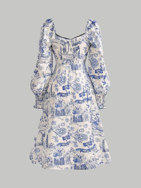 MOD Printed Dress With Bust Ruffle Vintage Detail