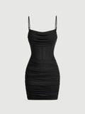 MOD Ruched Mesh Cami Bodycon Dress