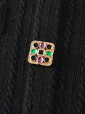 MOD Black Elegant Round Neck Metal Button Bell Sleeve Top