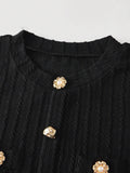 MOD Black Elegant Round Neck Metal Button Bell Sleeve Top