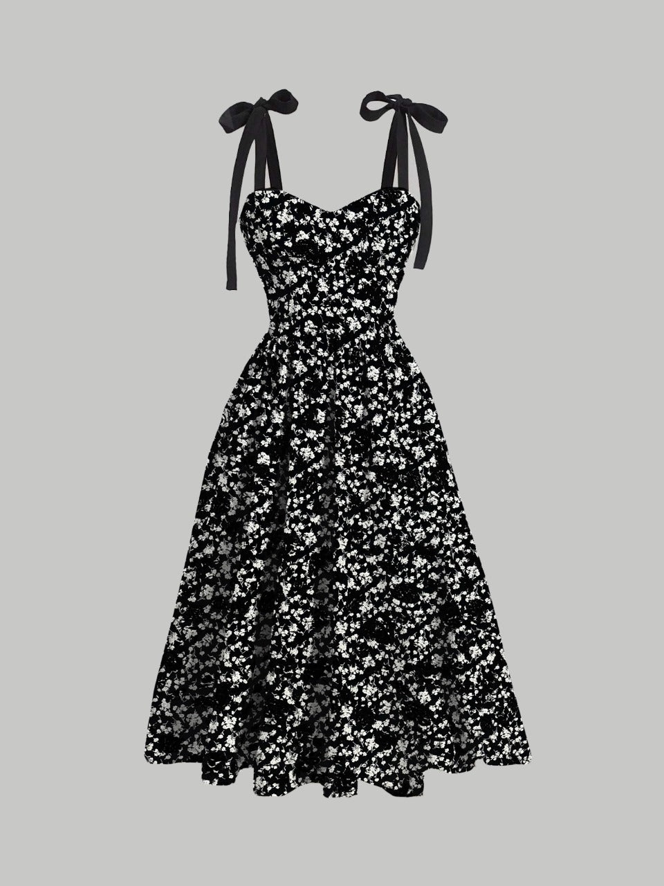 MOD Black Floral Print Tie Shoulder Cami Dress