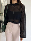 Mock Neck Drop Shoulder Sheer Top Without Tube Top