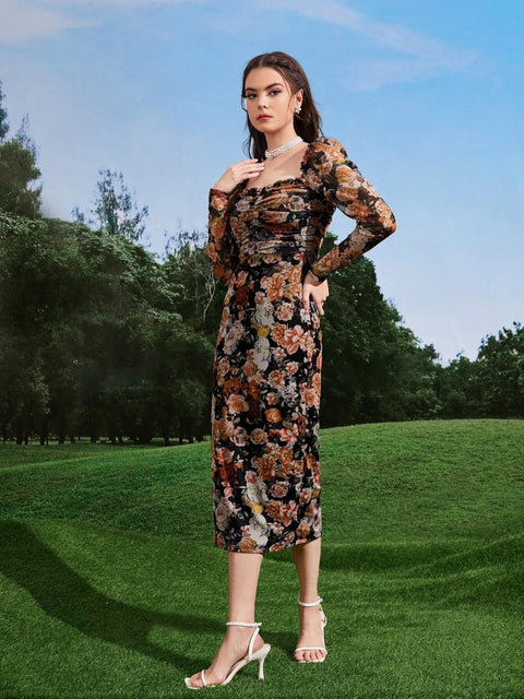 Modely Allover Floral Print Split Hem Dress