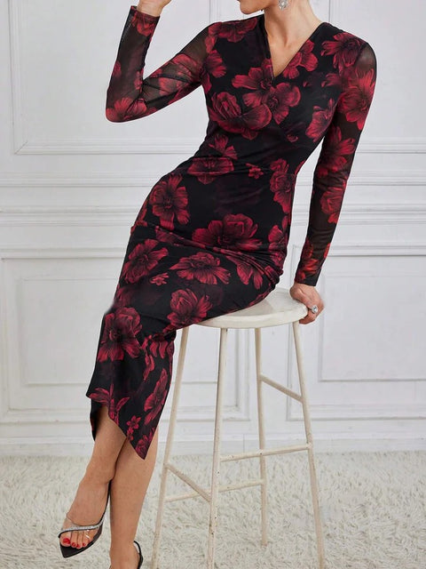Modely Women'S Black Printed V-Neck Dress