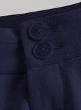 Navy High Waist Plicated Straight Leg Belted Dress Pants Without Belt