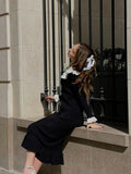 Old Monet Peter Pan Collar Ruffle Sleeve Elegant Sweater Dress