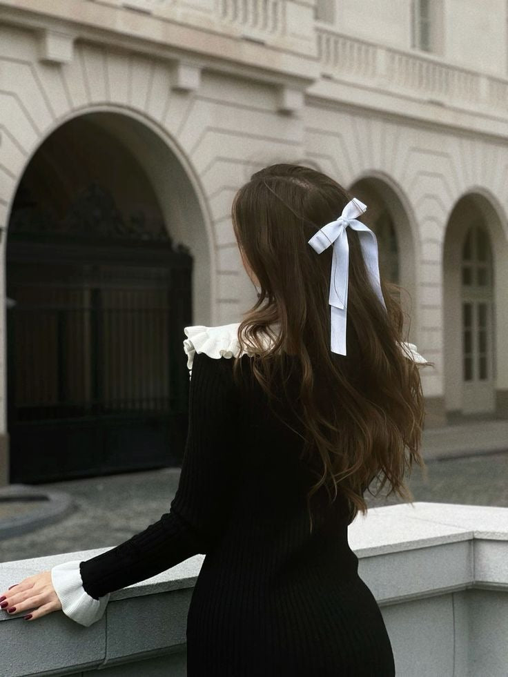 Old Monet Peter Pan Collar Ruffle Sleeve Elegant Sweater Dress