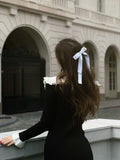Old Monet Peter Pan Collar Ruffle Sleeve Elegant Sweater Dress