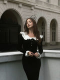 Old Monet Peter Pan Collar Ruffle Sleeve Elegant Sweater Dress