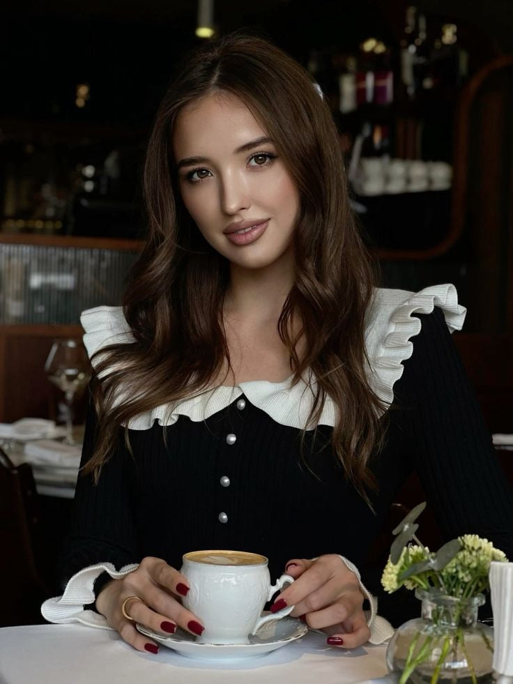 Old Monet Peter Pan Collar Ruffle Sleeve Elegant Sweater Dress